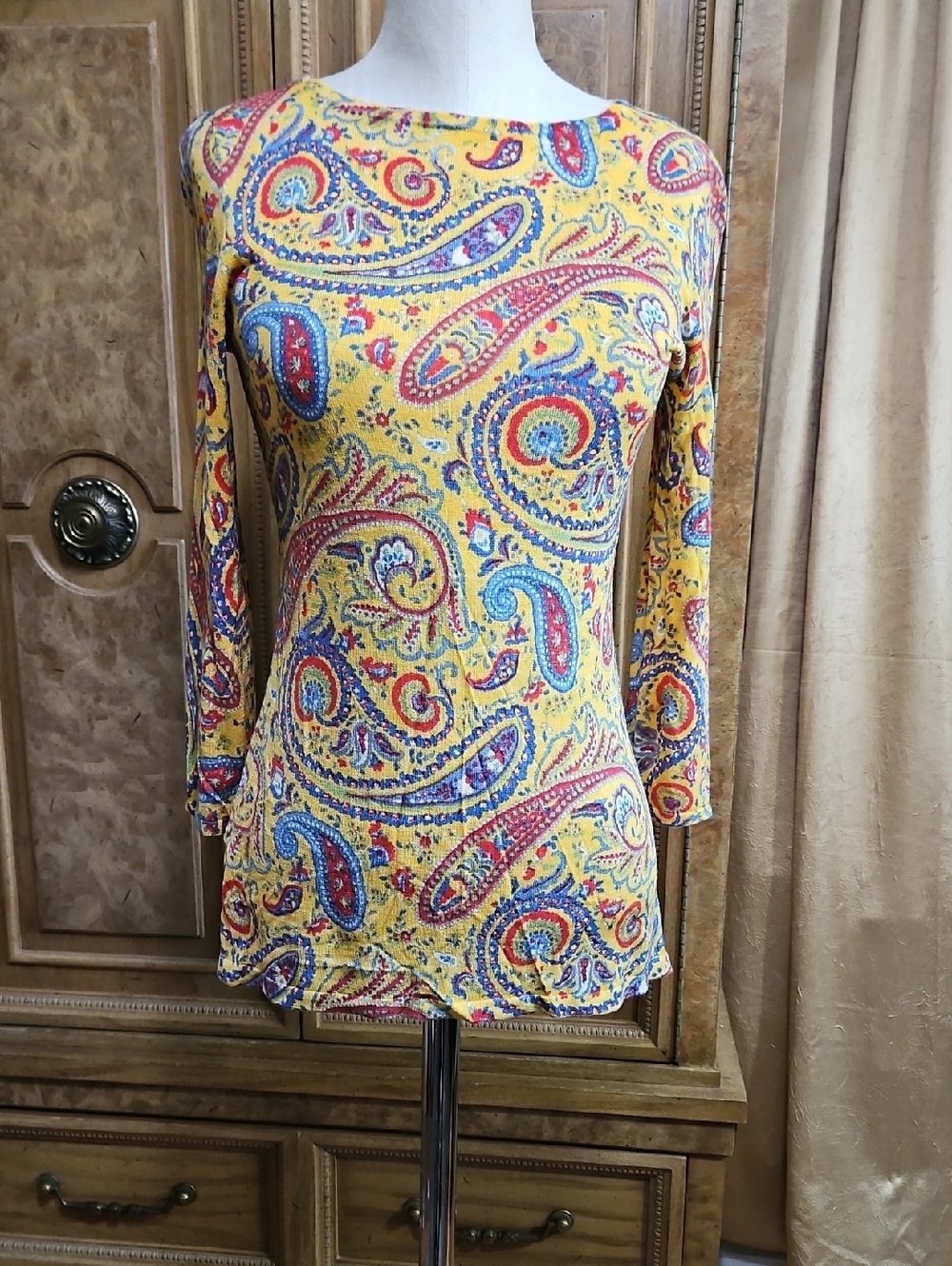Lauren Ralph Lauren Yellow Paisley 3/4 Length Sleeve Top